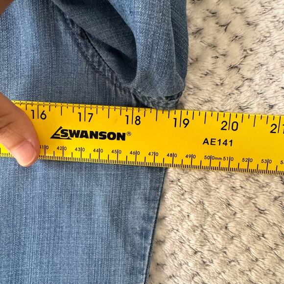 Cloth & Stone Dress Women S Blue Tencel Chambray Shirt Collar V-Neck Pockets - Picture 10 of 14